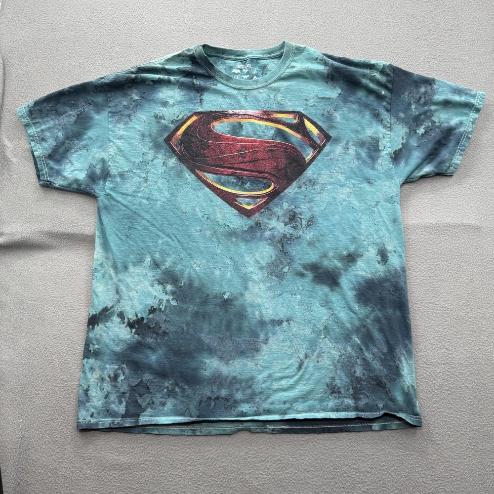 Justice League‎ Superman Shirt Mens 2XL Blue Tie Dye Graphic Tee Tagless